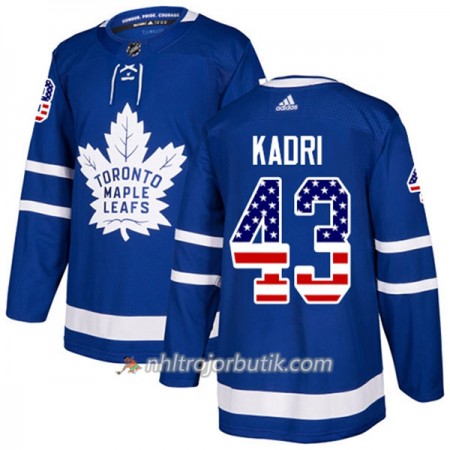Män Ishockey Toronto Maple Leafs Tröja Nazem Kadri 43 Adidas 2017-2018 Blå USA Flag Fashion Authentic